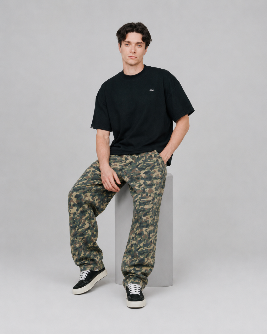 playera true Textured Boxy Tee - Black