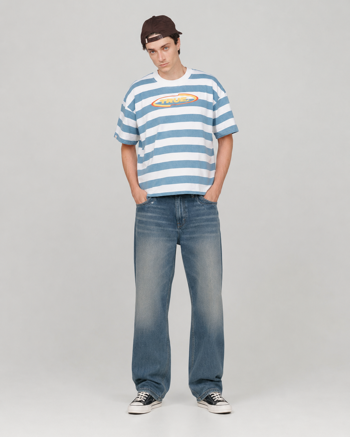 playera true racing Stripes Boxy Tee - Blue
